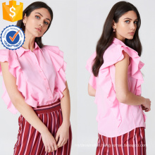 Cute Pink Short Sleeve Ruffled Frill Shirt Summer Top Manufacture Wholesale Fashion Women Apparel (TA0083T)